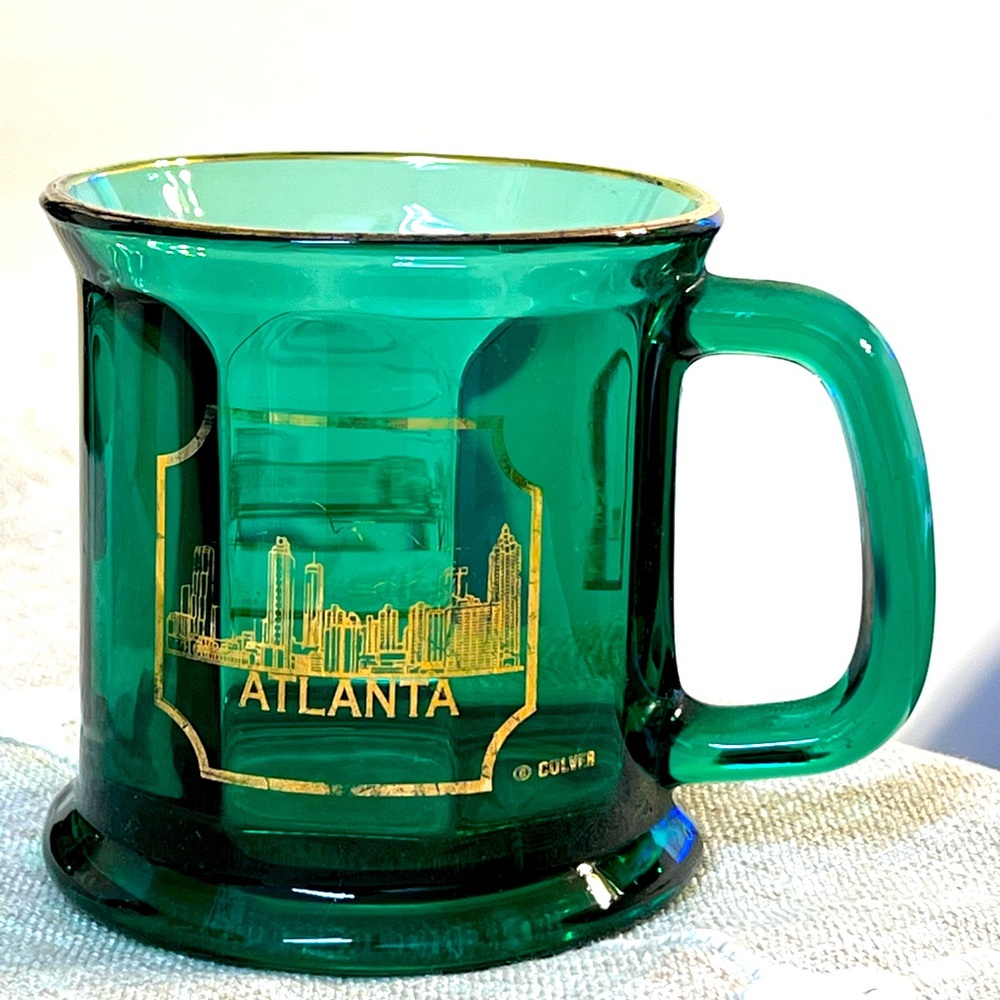 Culver Emerald Green Glass Atlanta Skyline Souvenir Coffee Tea Mug Gold Rim USA